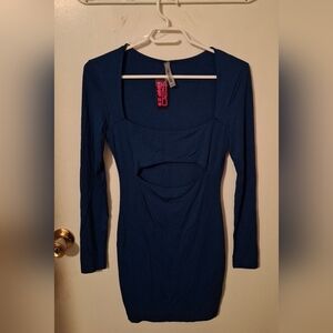 Chic Long Sleeve Cutout Dress in Teal